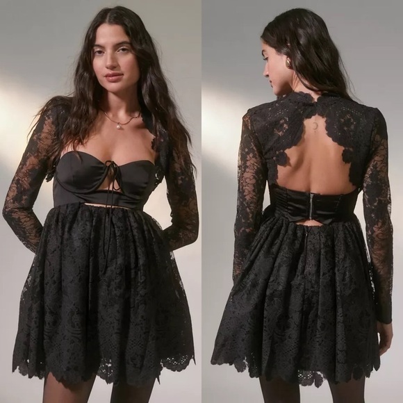 FLL Dress Regina Mini Lace Satin Strapless Cutout Babydoll Underwire Black S GUC - Picture 10 of 10